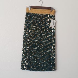 Lularoe Jill Mustard Green Metallic Pleaded Skirt